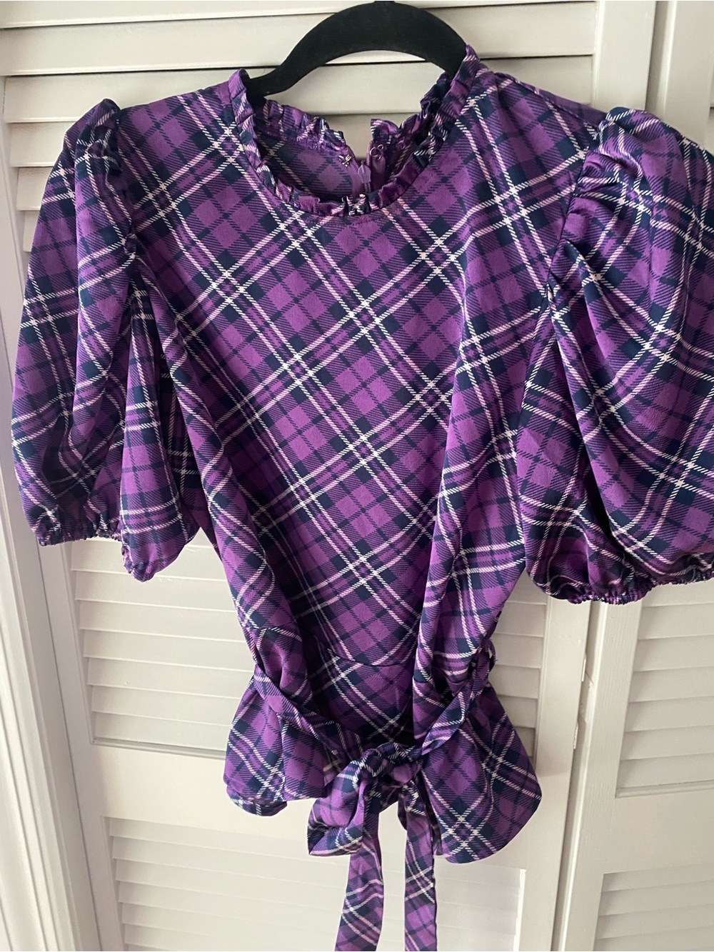 Aqua Purple Plaid Peplum top‎ Size S - Picture 3 of 6